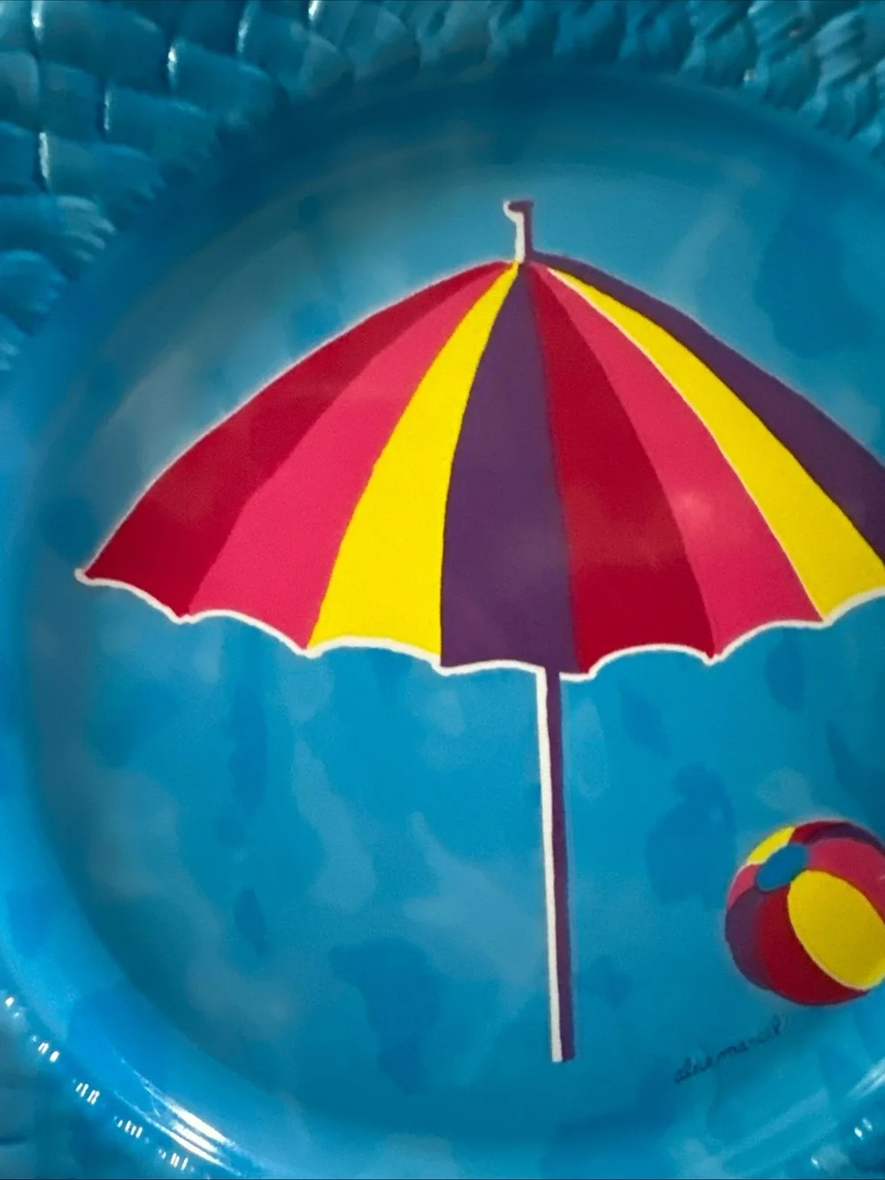 Bright Blue Beach Umbrella beach dinner plastic Plates (Set4) 11”